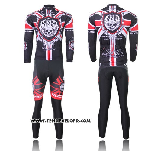 2013 Maillot Ciclismo Rock Racing Noir et Rouge Manches Longues et Cuissard